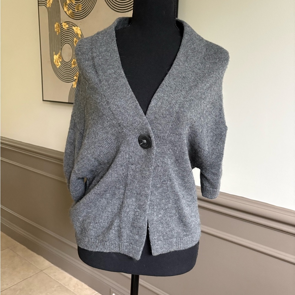 Vince Charcoal Gray Women's Cashmere Cardigan with Single Button